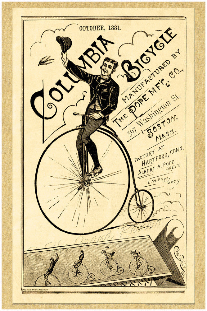Antique Bicycle - Vintage Bike Print - Columbia Penny Farthing High Wheel - 1881 - Tweed Ride