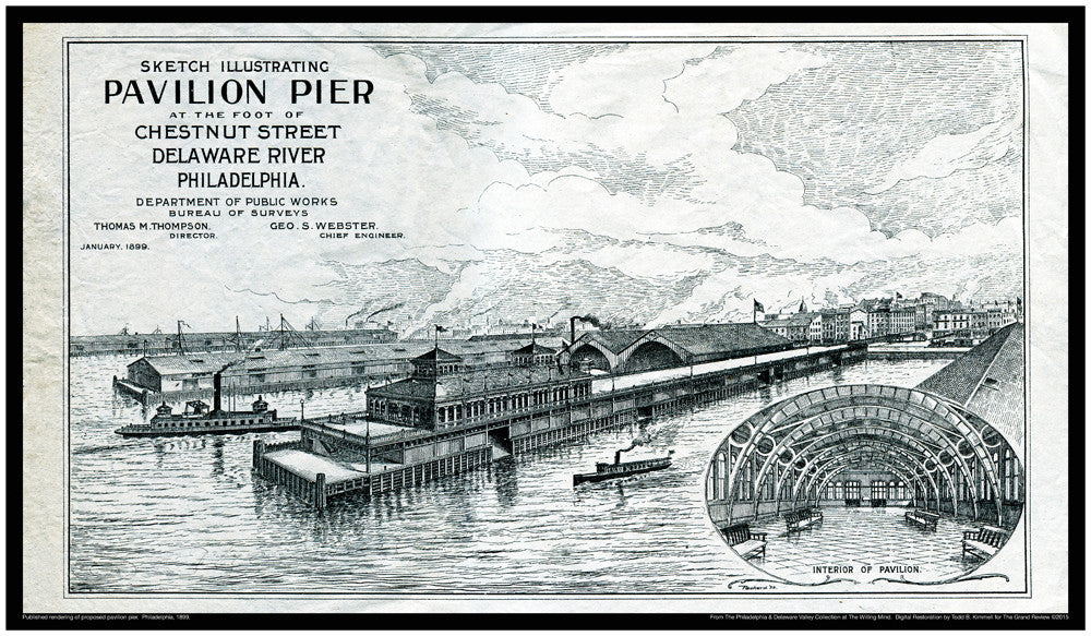 Antique Philadelphia Print - The Delaware River Pavilion Pier, proposed 1899 - CHESTNUT STREET