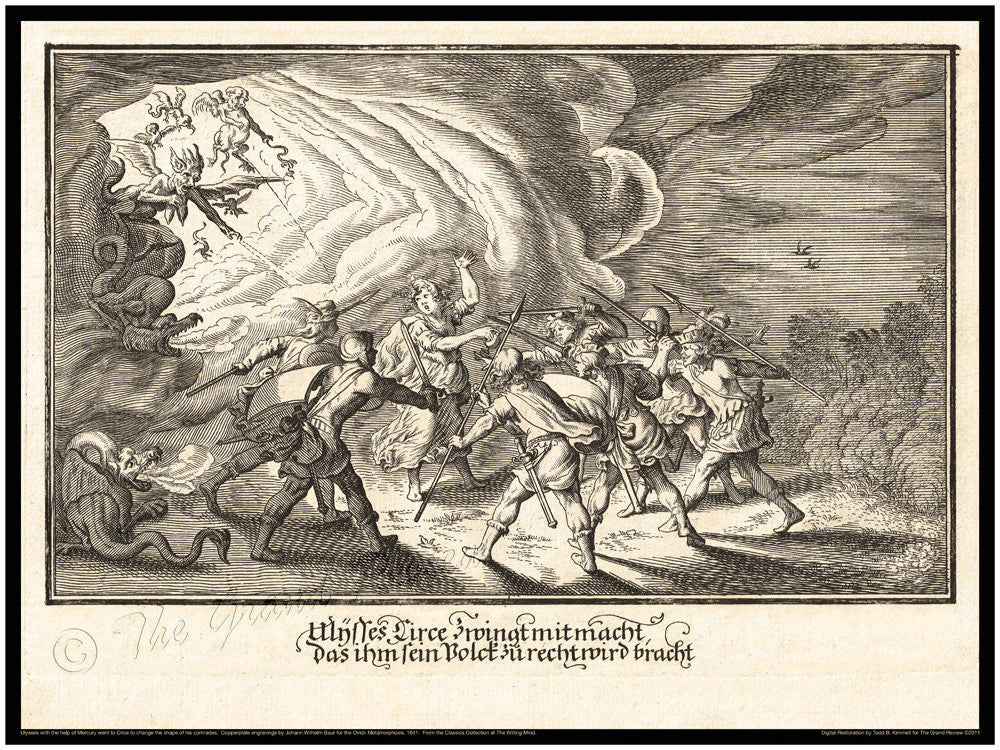 Classical Print - Ovidii Metamorphosis - 1641 Old German Edition - Ulysses - Circe - Pigs - Harpies - Witches - Monsters - Dragons