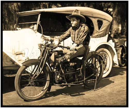 Tom Mix - King of Cowboys - Large Vintage Cowboy Print - Hollywood Henderson Motorcycle 1927