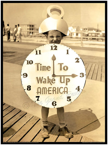 1930s New Jersey / Jersey Shore Print - WAKE UP, AMERICA!!! - Wildwood Baby Parade - Roosevelt New Deal - Joe Biden - Antique Stop Watch