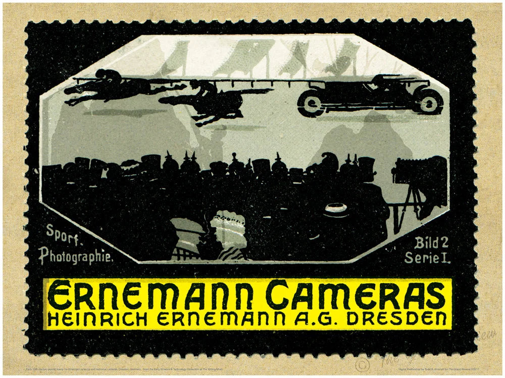 Antique German Print - Ernemann Technical Cameras - Racing