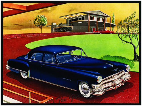 RADEBAUGH - Vintage Futurism Print - 1951 Chrysler With Vincent Kling House Design - Legendary Futurist Imagineer Arthur Radebaugh - Escape!