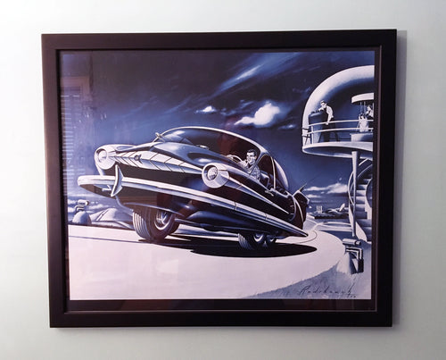 RADEBAUGH - Vintage Mid Century Futurism Print - Legendary Futurist Imagineer Arthur Radebaugh - Atomic Car - The Blue Version!