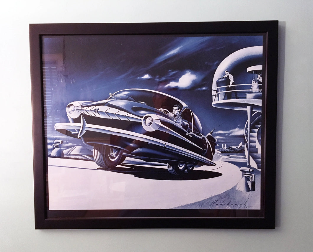 RADEBAUGH - Vintage Mid Century Futurism Print - Legendary Futurist Imagineer Arthur Radebaugh - Atomic Car - The Blue Version!