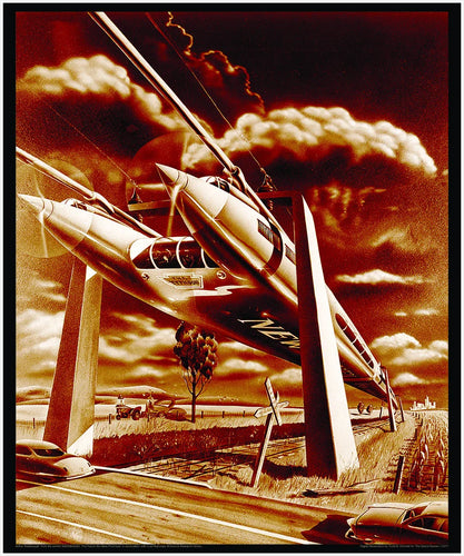 RADEBAUGH - Vintage Mid Century Futurism Print - Legendary Futurist Imagineer Radebaugh - Monorail? Duo Rail! High Speed Rail