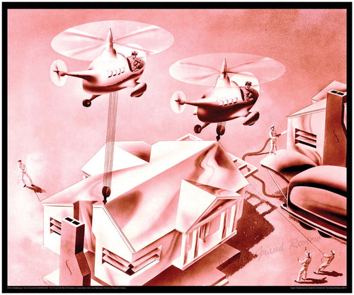 RADEBAUGH, Geat Vintage Mid Century Futurism Print - Legendary Futurist Imagineer Arthur Radebaugh - TINY HOUSE - 1950s Sikorsky Helicopters