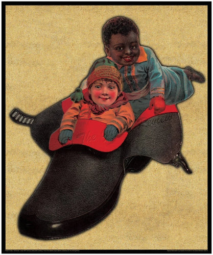 MIXED-ISH HARMONY - Large 20x24 Print, Victorian Era Scrapbook Scrap, Kids At Play, Gigantic Galoshes!!!