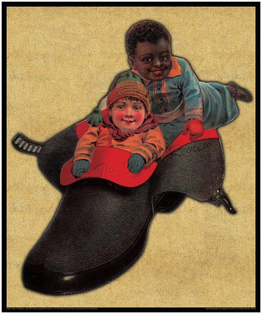 MIXED-ISH HARMONY - Large 20x24 Print, Victorian Era Scrapbook Scrap, Kids At Play, Gigantic Galoshes!!!