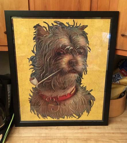 Cairn, Norwich or Mixed Terrier? Large Antique Dog Print - CLAY PIPE DOGGIE - Victorian Era Paper Scrap with character and visual pop!