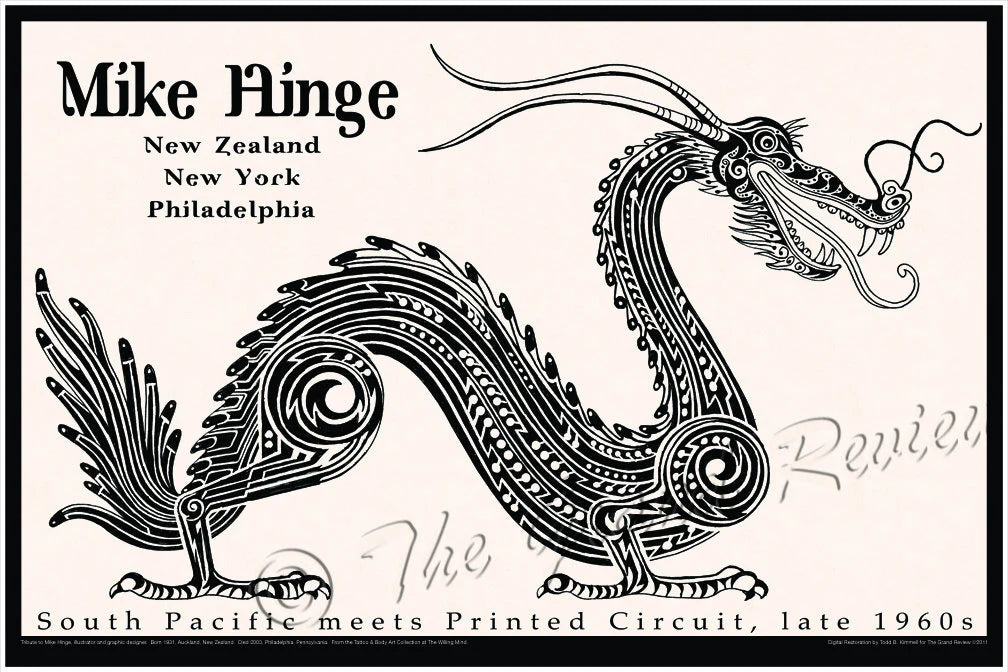Antique Delaware Mike Hinge - New Zealand / American Illustrator - Print of MAORI TATTOO STYLE Dragon, with amazing techno printed circuits throughout Whale Print - Whale Watching - Burlington New Jersey - Horrible Sea Monster (Copy)