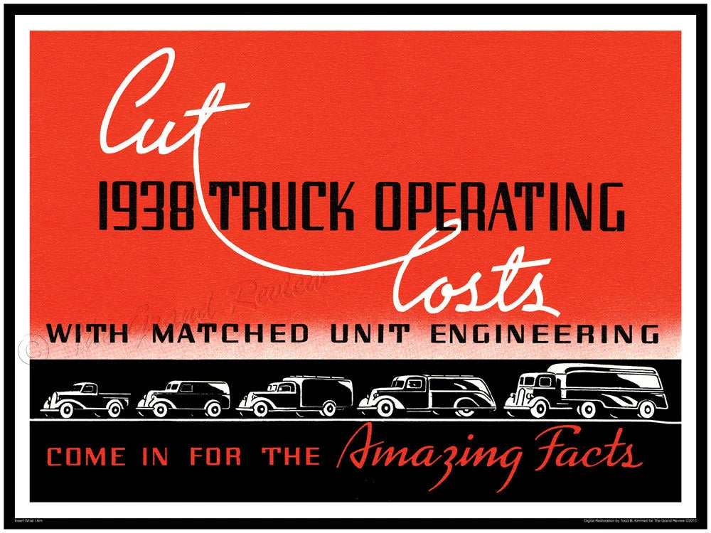 Antique Truck Print - Truck Models 1938 - Deco Trucking Industry Image