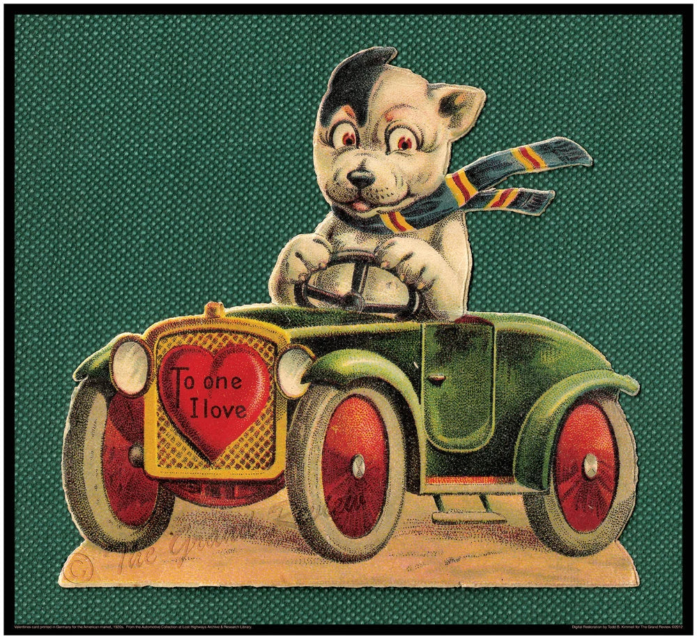 Antique Car Print - Doggie Valentine 1920s - Open Top Roadster - LARGE Print - 24 x 22 - Worthy!!!