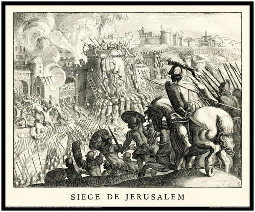 Antique Biblical Print - The Seige of Jerusalem by Nabuchodonosor or Nebuchadnezzar - Before God Transforms Nabuchodonosor Into A Werewolf