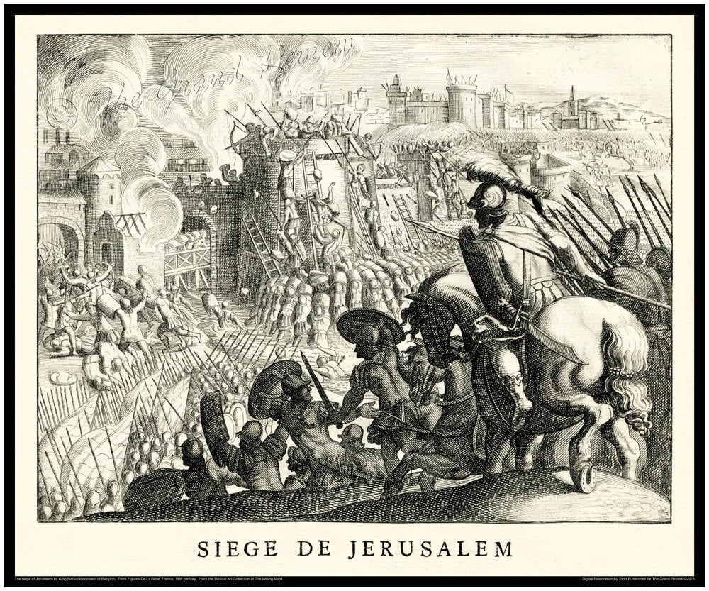 Antique Biblical Print - The Seige of Jerusalem by Nabuchodonosor or Nebuchadnezzar - Before God Transforms Nabuchodonosor Into A Werewolf
