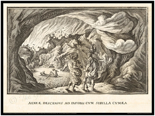 OVID - A Remarkable Print - Ovidii Metamorphosis - 1641 Classical Latin Edition - Descent of Aeneas to the Underworld with the Cumaean Sibyl