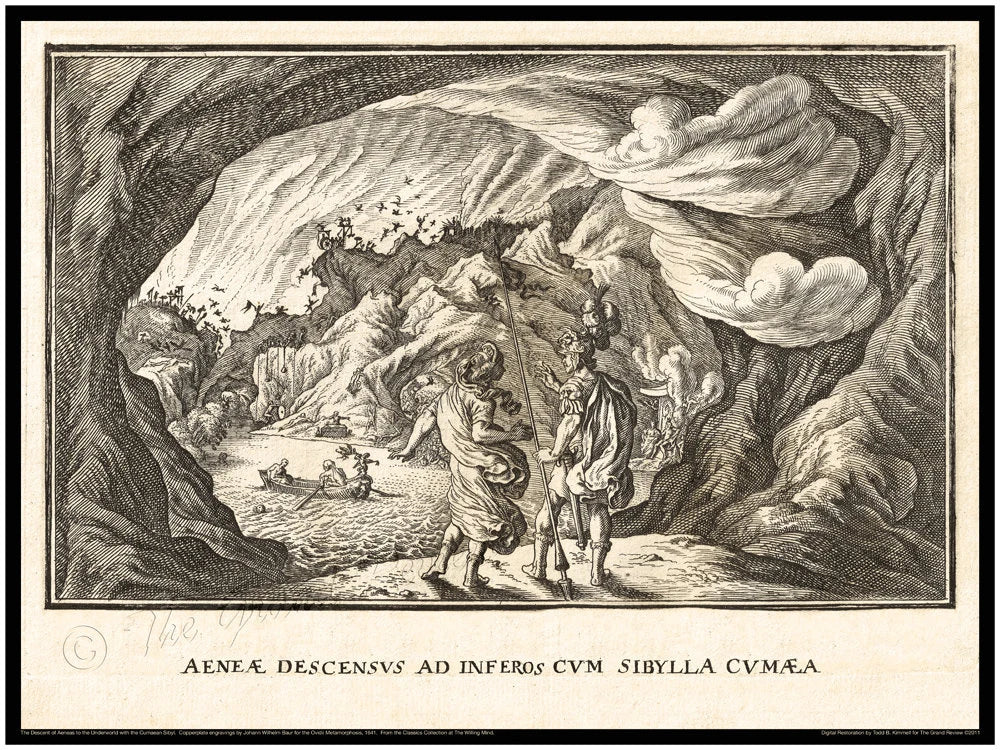 OVID - A Remarkable Print - Ovidii Metamorphosis - 1641 Classical Latin Edition - Descent of Aeneas to the Underworld with the Cumaean Sibyl