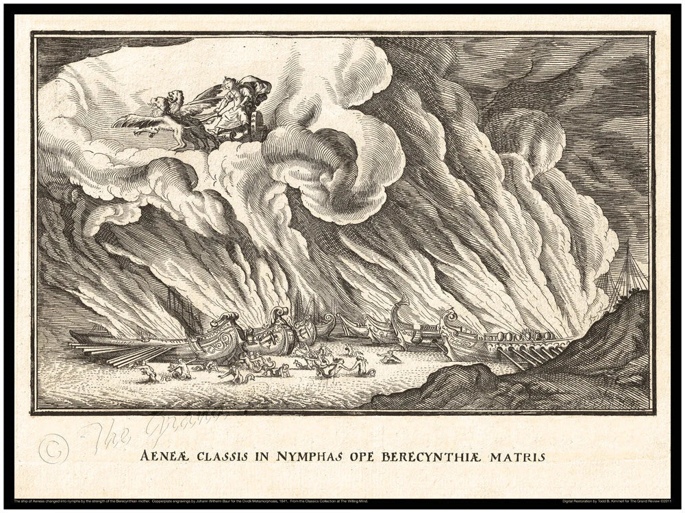Virgil - OVID -Classics Print - Ovidii Metamorphosis - 1641 Classical Latin Edition - The Ship of Aeneas Changed Into Nymphs