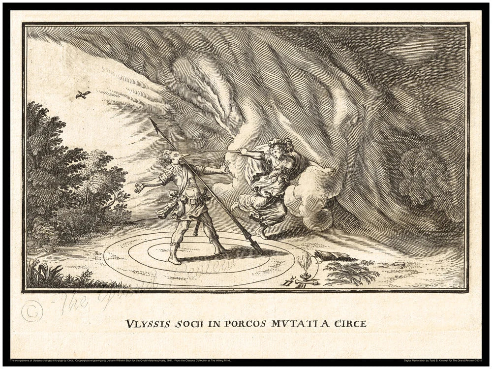 OVID - Violent Touch Of Sorcery - Ovidii Metamorphosis - 1641 Classical Latin Edition - Companions of Ulysses changed into pigs by Circe