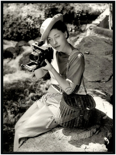 Large Print Judy Canova - Hollywood Hillbilly Comedienne - Her Elegant Vintage Fishing Outfit - Waders - Kreel - Vintage Camera