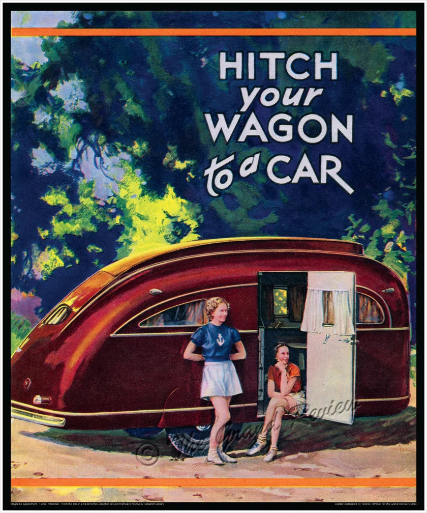 Vintage Trailer Print - Lovely 1930s Streamline Promises Of Adventures Yet To Come - Wood - Masonite - Pleather And Wholesome Lasses