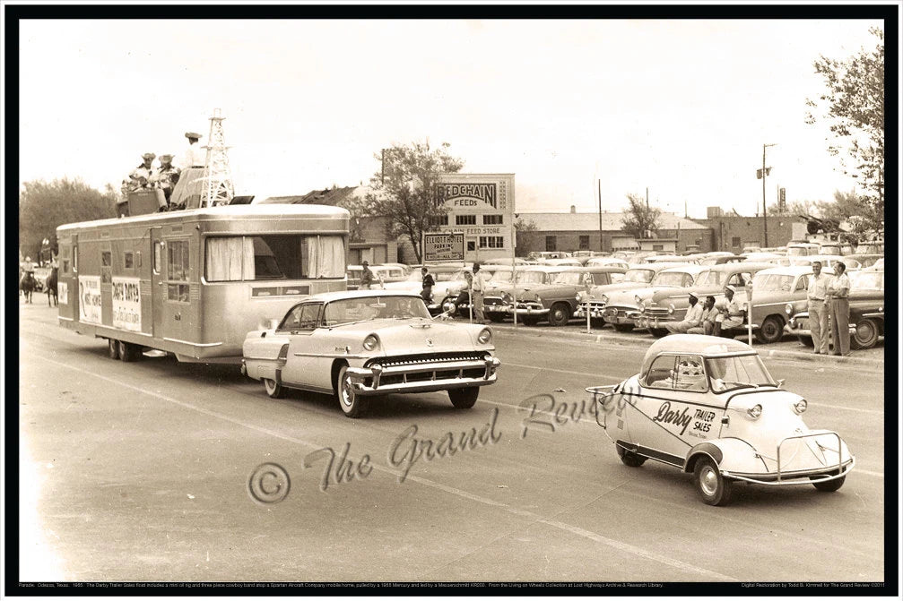 Vintage Trailer Print - 1950s Deluxe Spartan Aircraft Mobile Home Meets Messerschmitt Roadster - With A Hillbilly Band On Top