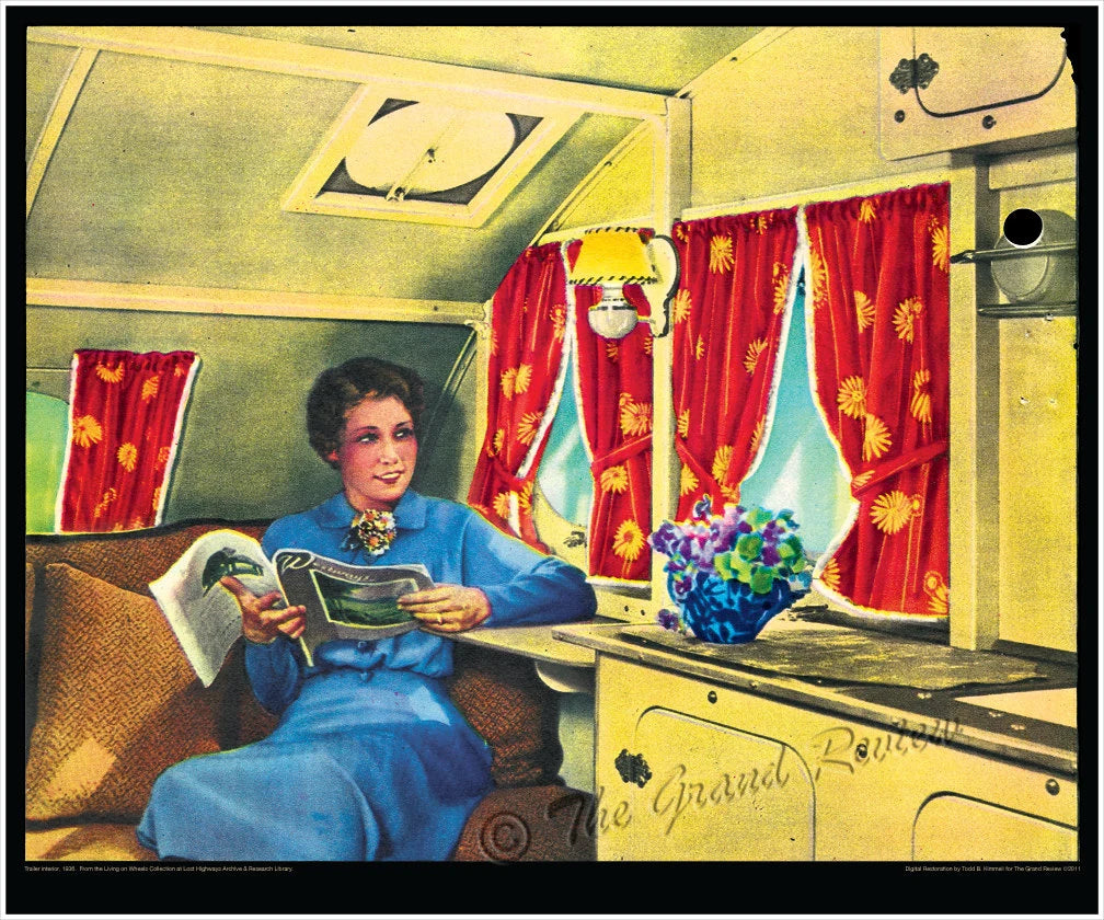 Vintage Trailer Print - 1930s Interior - VERY Relaxed Trailer Gal - Wildly Tinted!