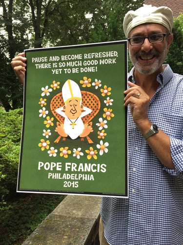 Pope Francis in Philadelphia, World Meeting of Families souvenir.  Vintage Lounge Chair and some refeshing rest among the flowers