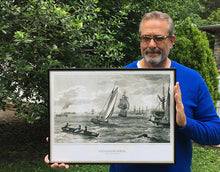 Antique Philadelphia Print - View of Philadelphia from Kensington on the Delaware River - 1828 - Federal Period Sailboats - Early Steamboat