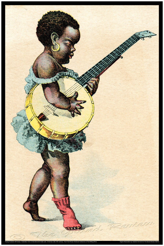 1880s African American Musician, With Period Banjo, Young Girl, At One With Her Music... Large Print To Be Framed