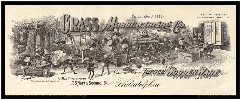 Antique Philadelphia Print - Grass Manufacturers - Belt Driven Woodworking Machines - Turned Wood Products - Old City