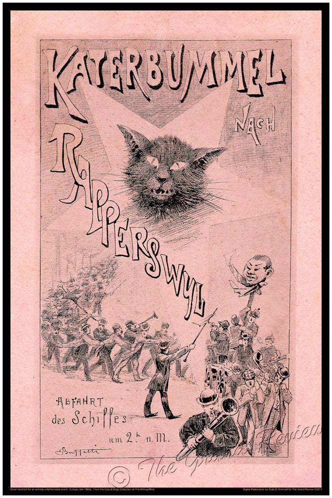 Antique German Print - Wild Fest Street Parade - Katerbummel Rapperswyl - Crazy Black Cat Parade - Oktoberfest - Mummers