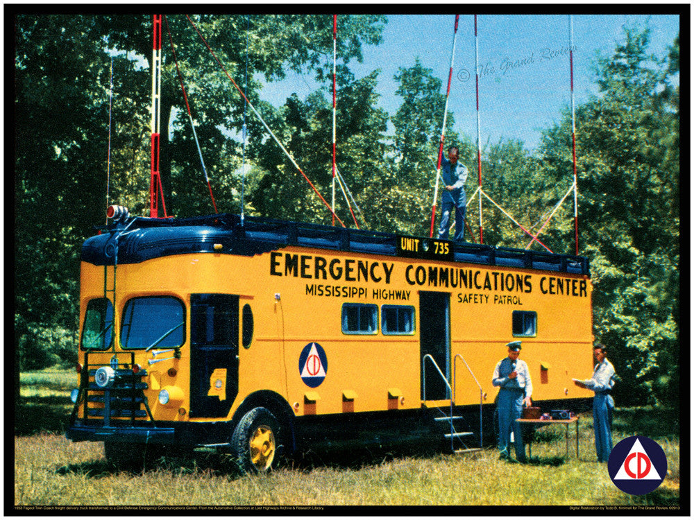 Antique Truck Print - Fageol Twin Coach Civil Defense Emergency Communications Unit - Mississippi Highway Patrol