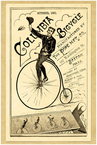 Antique Bicycle - Vintage Bike Print - Columbia Penny Farthing High Wheel - 1881 - Tweed Ride