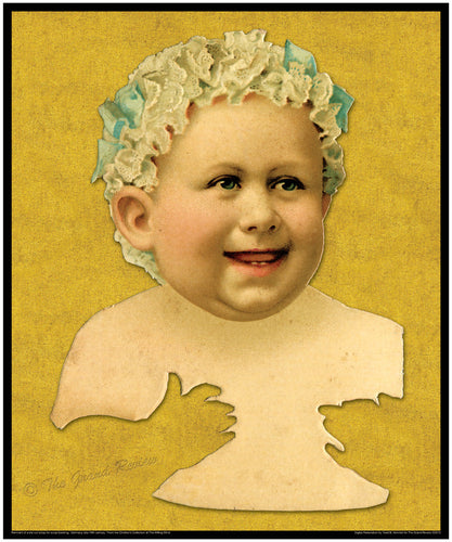 Delightfully Unnerving Antique Grinning Baby Print - From A German Die Cut Scrap - 1880s - 1890s