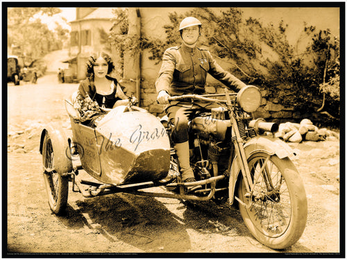 WWI Dolores del Rio Motorcycle and Sidecar Print - Hollywood Silent Era - Pre Code