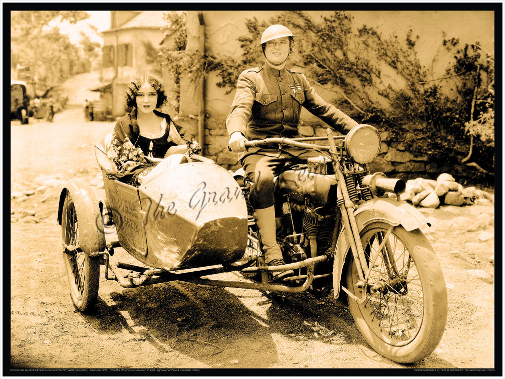 WWI Dolores del Rio Motorcycle and Sidecar Print - Hollywood Silent Era - Pre Code