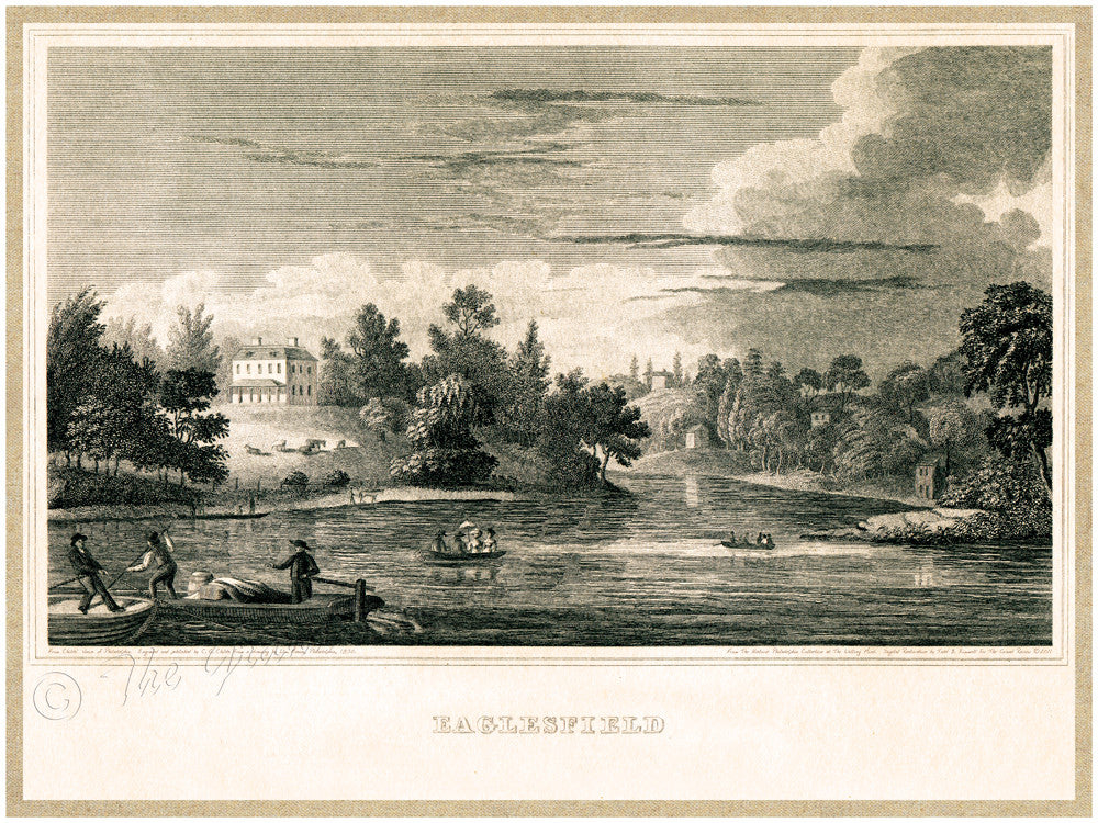 Antique Philadelphia Print - Eaglesfield on the Schuylkill River - Federal Period Philadelphia