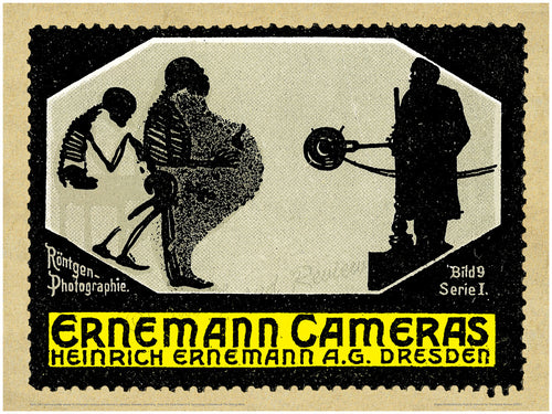 Antique German Print - Ernemann Technical Cameras - Rontgen Photographie - Early 20th Century X Ray Camera - Skeleton Piano Player