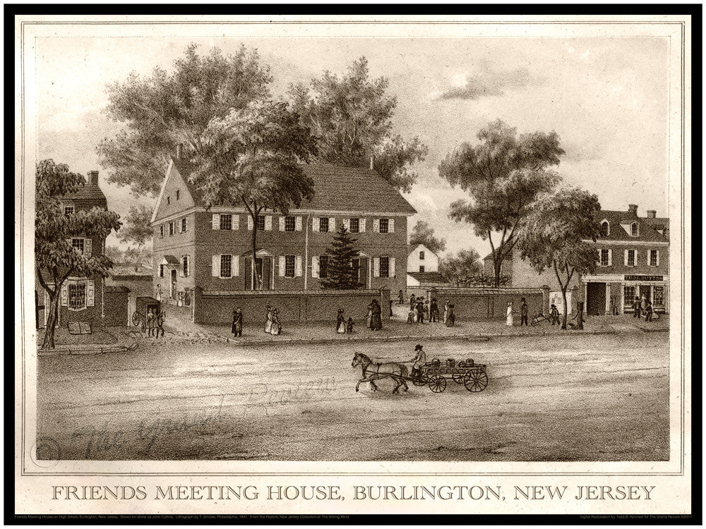 Antique New Jersey Print - The Historic Burlington Quaker Meeting House - built 1783 - The Underground Railroad In New Jersey