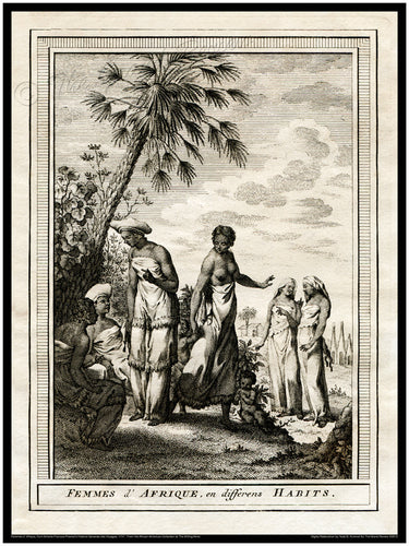 Antique African Print - Femmes d' Afrique - 1747 - Elegant - Beautiful - Au Naturale - Au Naturel