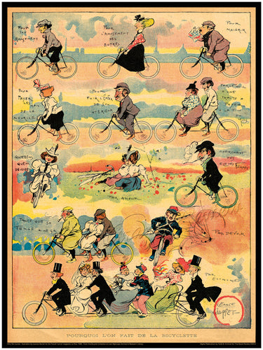Vintage Bicycle Print - Antique Bikes - Fin De Siècle France - Lovers
