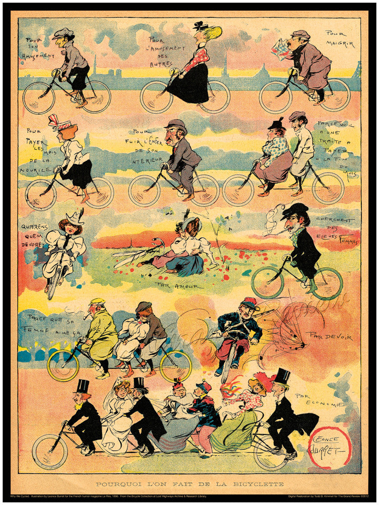 Vintage Bicycle Print - Antique Bikes - Fin De Siècle France - Lovers