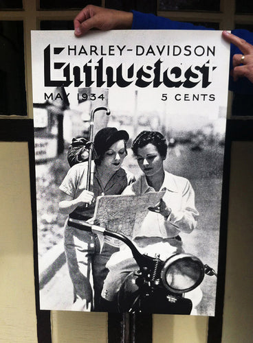 1930s Vintage Motorcycle Gal Adventurers Print - Young Lovers - Favorite Poster From The Standard Tap, Philadelphia -  Northampton