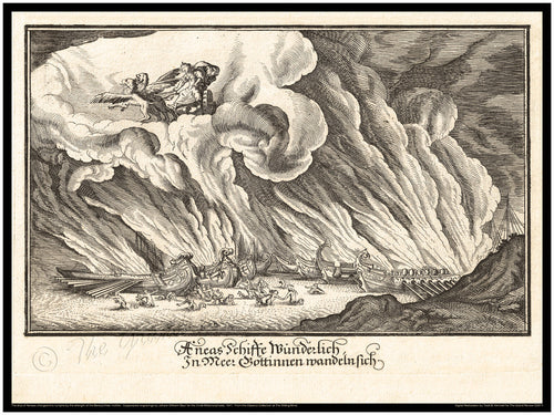 Virgil - Classical Print - Ovidii Metamorphosis - 1641 Old German Edition - The Ship of Aeneas Changed Into Nymphs