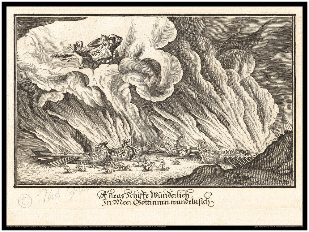 Virgil - Classical Print - Ovidii Metamorphosis - 1641 Old German Edition - The Ship of Aeneas Changed Into Nymphs