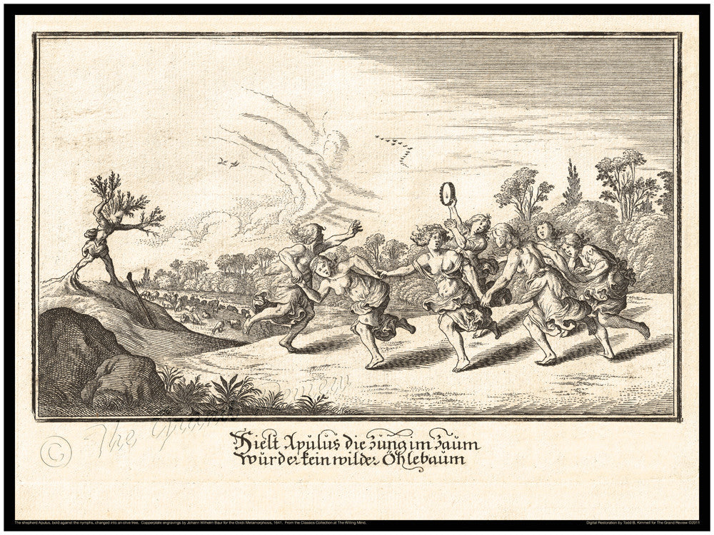 OVID - Ovidii Metamorphosis - 1641 Old German Edition - Apulus Transformed - Nymphs Dancing - A Fabulous, Adventurous Print!
