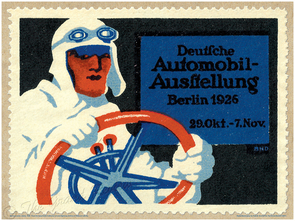 Antique Car Print - 1926 German Auto Show Poster Stamp by Lucian Bernhard