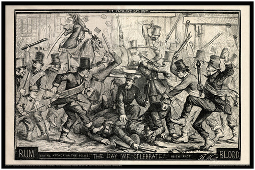 Irish Riot 1867 Print - St Patrick s Day - Whiskey - Thomas Nast - Shillelaghs Brickbats - 19th Century Irish-American Stereotypes