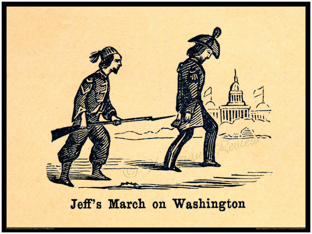 Civil War print - Jeff Davis March on Washington - zouaves and guns